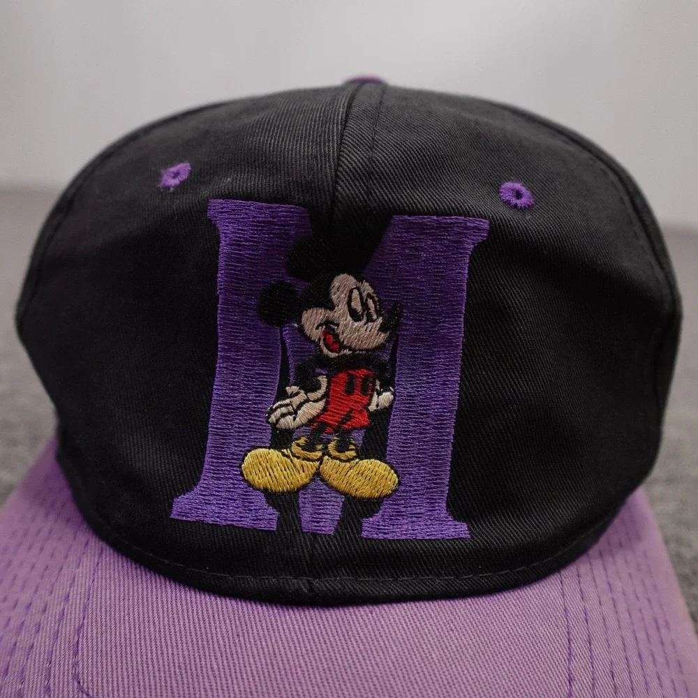 Vintage Mickey Mouse Hat Cap Snap Back Mens One Size Purple Black Cartoon